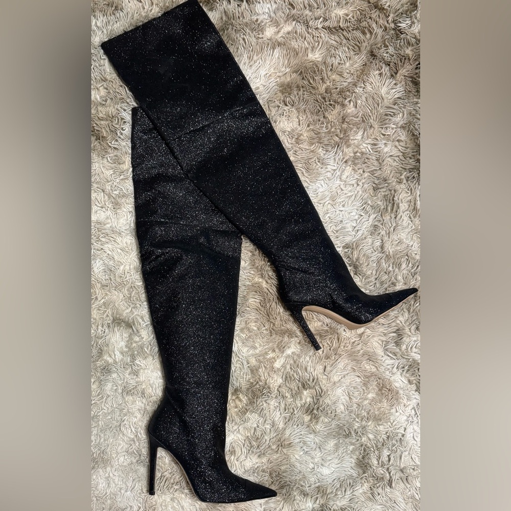 Good American Glittering Black Over the Knee Boots
